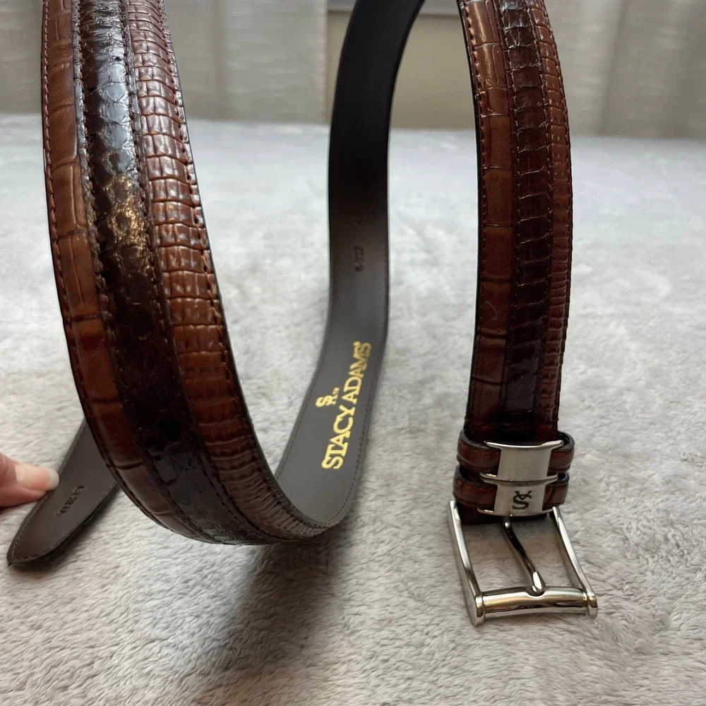 Stacy Adams Mens Croc-Embossed Belt Size 46 Brown Leather Dress Formal 6-027
